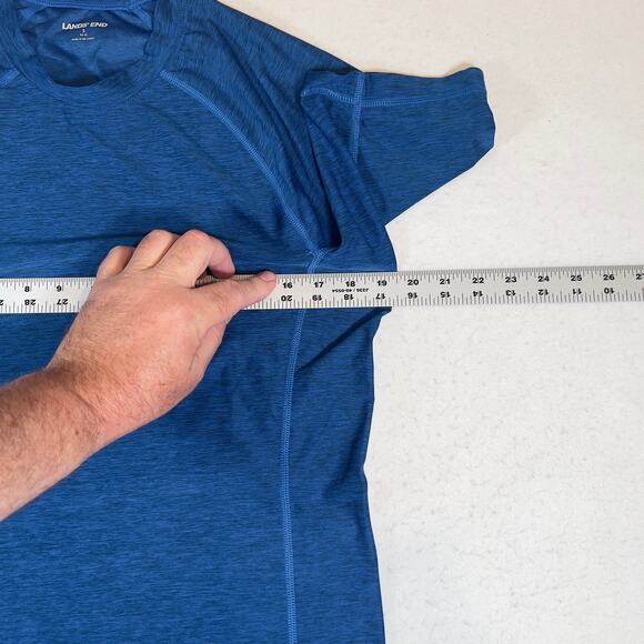 Lands' End Workout Shirt Men Small Blue Moisture Wicking Heathered Quik Dry Jog - Picture 5 of 12